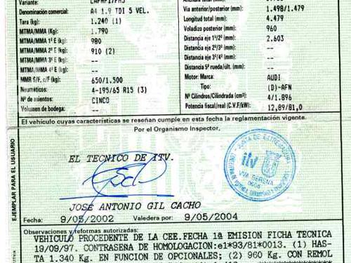 Ficha Tecnica Audi A4 1 9 Tdi 130 Cv Anunciosdecoches Net
